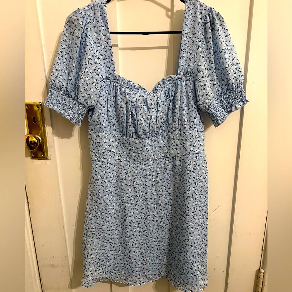 Trixxi Blue Floral Puff Sleeve Dress